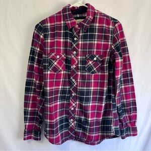 Weatherproof Woman’s Pink and Navy Plaid Button-Down Shirt